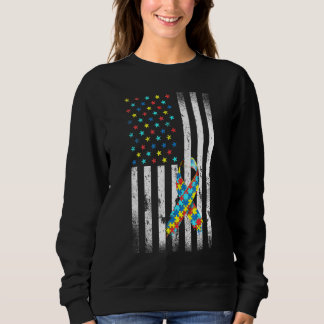 Autism Awareness Distressed American Flag Puzzle R Sweatshirt