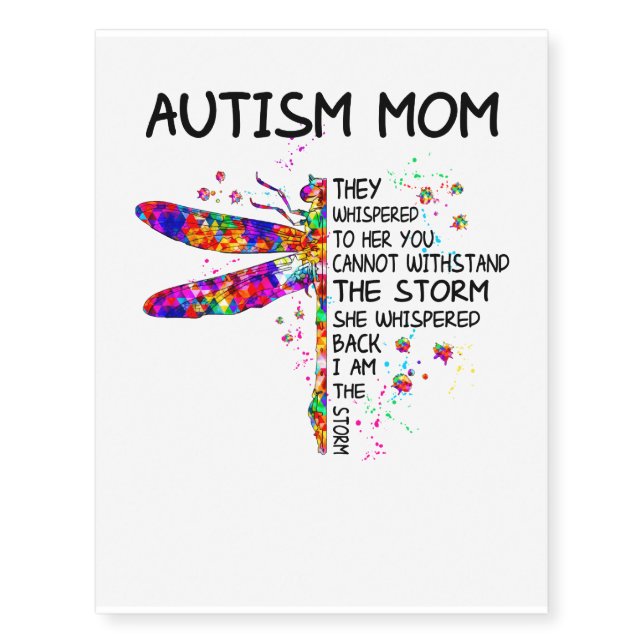 Autism Awareness, Dragonfly Autism Mom Temporary Tattoos (Front)