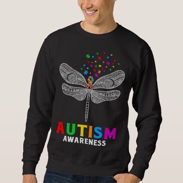 Autism Awareness Dragonfly Puzzle Pieces Support A Sweatshirt (Front)