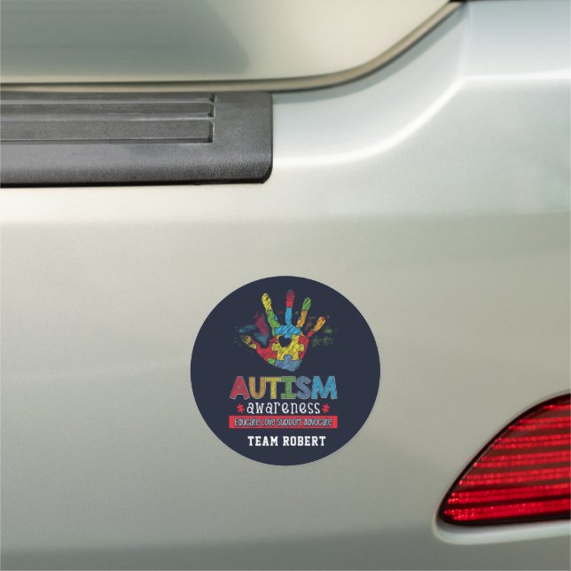 Autism Awareness Educate Advocate Team Name Car Magnet (In Situ)