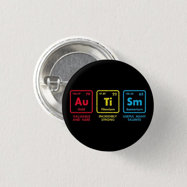 Autism Awareness Elements Periodic Table Button (Front & Back)