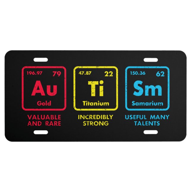 Autism Awareness Elements Periodic Table License Plate (Front)