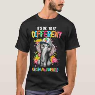 Autism Awareness Elephant Flower Its Ok To Be Diff T-Shirt
