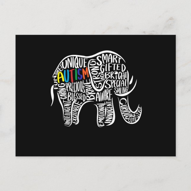 Autism Awareness Elephant Holiday Postcard (Front)