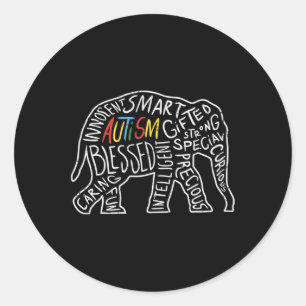 Autism Awareness Elephant  Words Animal Lover Gift Classic Round Sticker