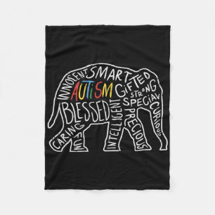 Autism Awareness Elephant Words Animal Lover Gift  Fleece Blanket