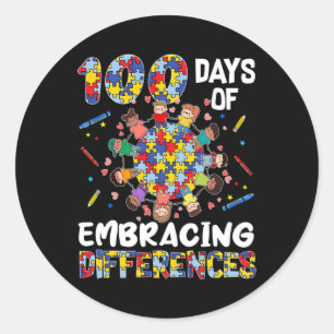 Autism Awareness Embrace Differences 100 Days Of S Classic Round Sticker