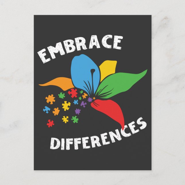 Autism Awareness Embrace Differences Puzzle Postcard (Front)