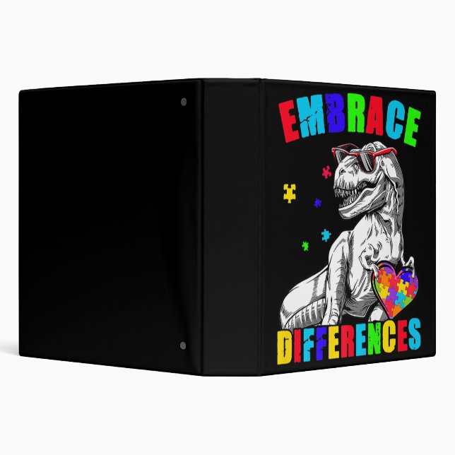 Autism Awareness Embrace Differences Trex Dino Boy 3 Ring Binder (Background)