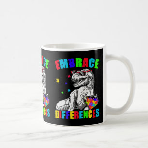Autism Awareness Embrace Differences Trex Dino Boy Coffee Mug