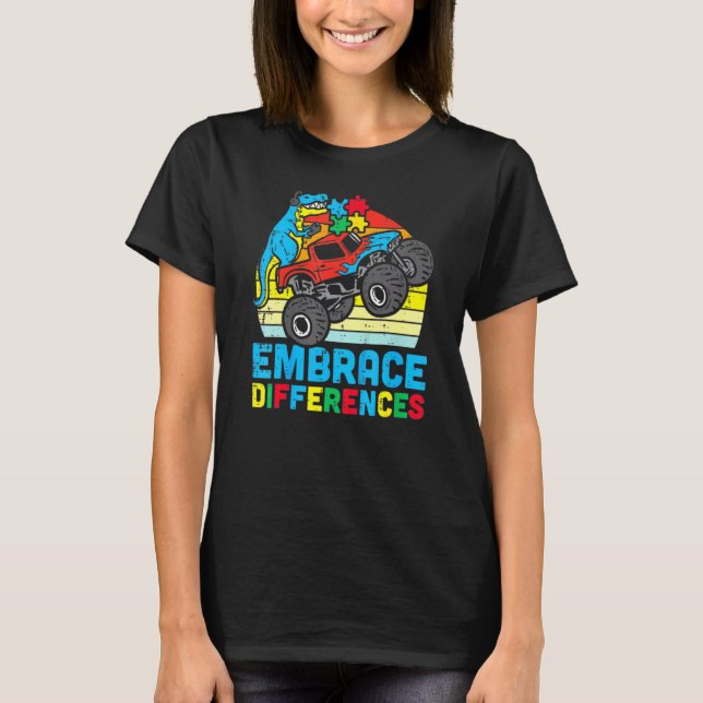 Autism Awareness Embrace Differences Trex Monster  T-Shirt (Front)