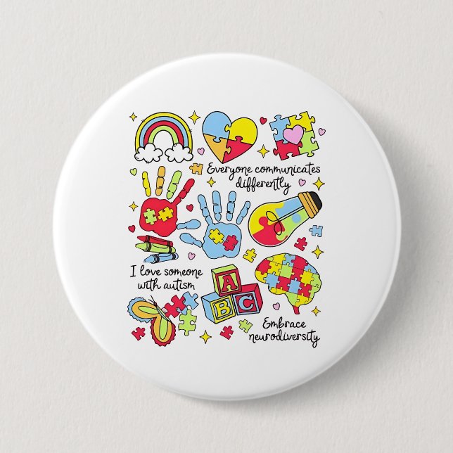 Autism Awareness Embrace Diversity Neuro Inclusive Button (Front)