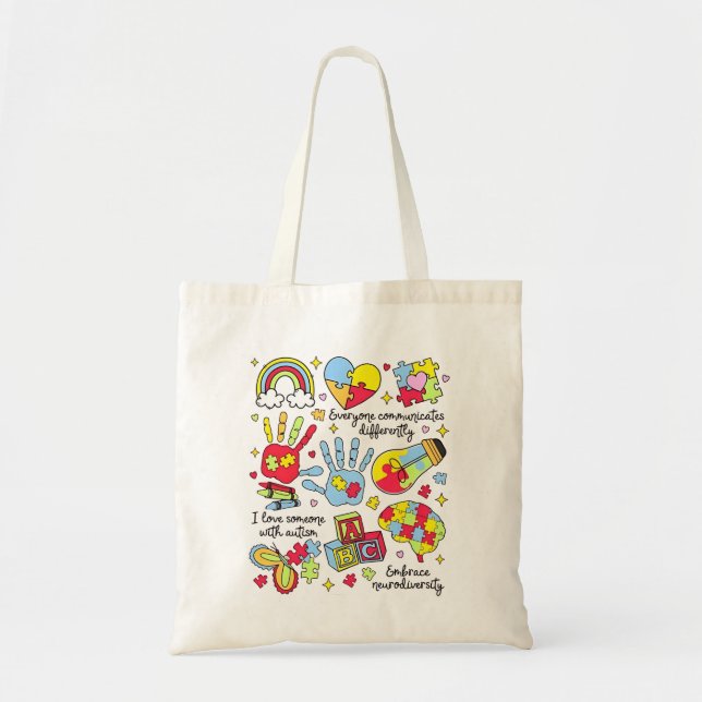 Autism Awareness Embrace Diversity Neuro Inclusive Tote Bag (Front)