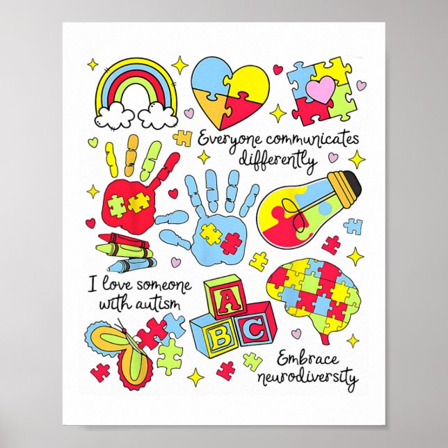 Autism Awareness Everyone Communicates Differently Poster (Front)