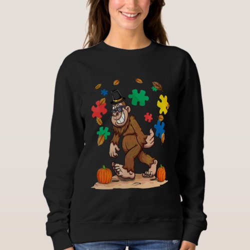 Autism Awareness Fall Leaf Autumn Thanksgiving Puz Sweatshirt