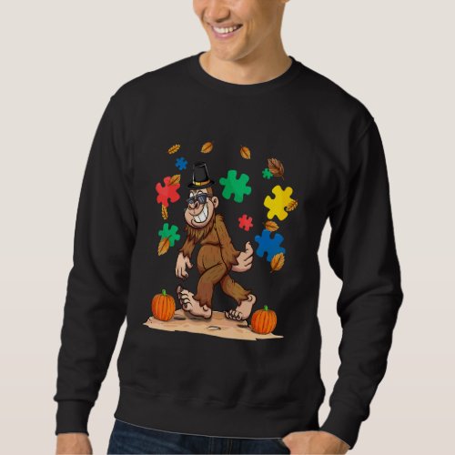 Autism Awareness Fall Leaf Autumn Thanksgiving Puz Sweatshirt