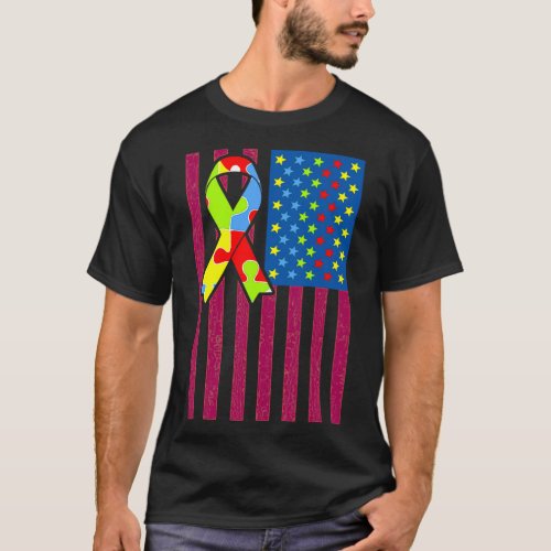 Autism Awareness Flag Month Ribbon Puzzle Differen T_Shirt