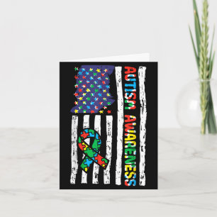 Autism awareness flag ribbon asd patriotic men card
