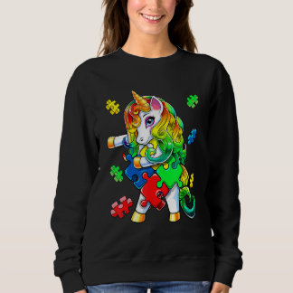 Autism Awareness Flossing Unicorn Puzzle Piece Sweatshirt