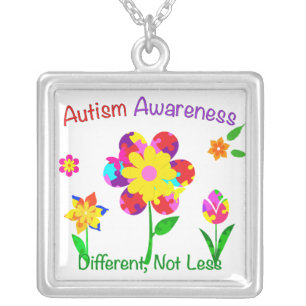 Autism Awareness Flowers Silver Plated Necklace