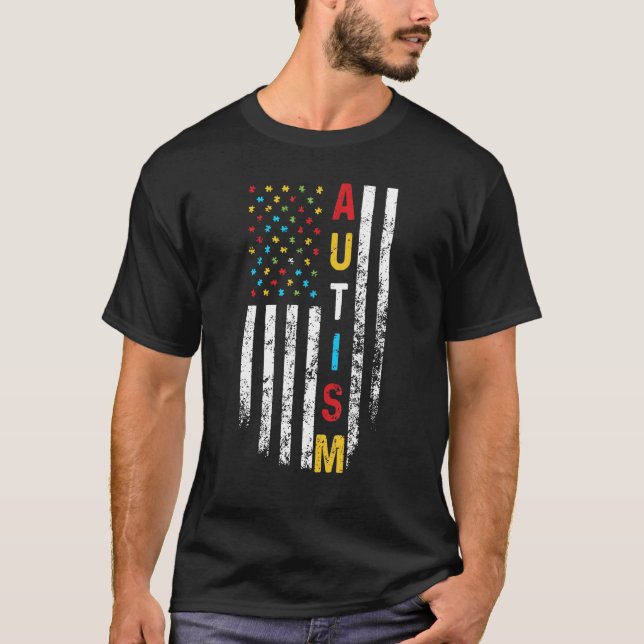 Autism Awareness  For Mom Dad Men Women American F T-Shirt (Front)