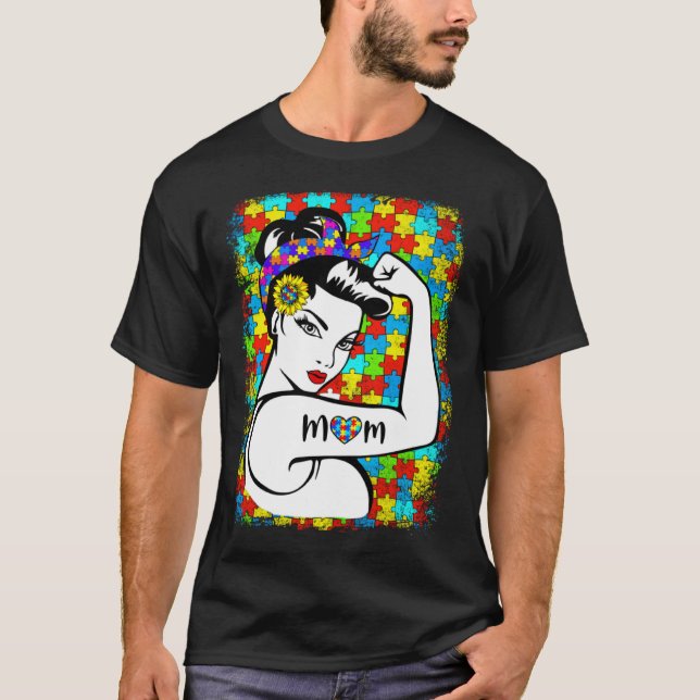 Autism Awareness for Mom Warrior kids autism Mothe T-Shirt (Front)
