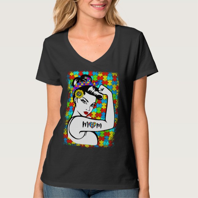 Autism Awareness for Mom Warrior kids autism Mothe T-Shirt (Front)