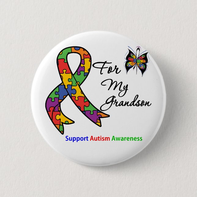 Autism Awareness For My Grandson Pinback Button (Front)