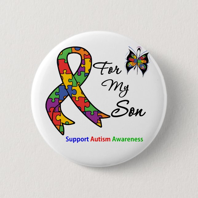 Autism Awareness For My Son Pinback Button (Front)