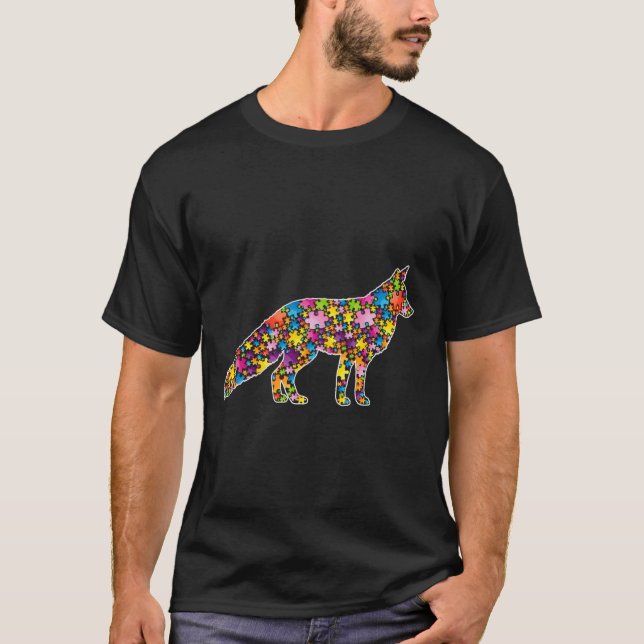 Autism Awareness Fox Animals Puzzle For Men Women T-Shirt (Front)