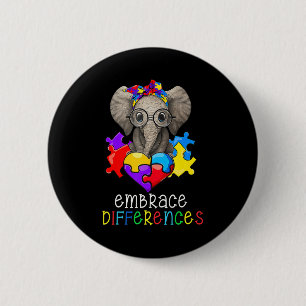 Autism Awareness Fun Glasses Elephant Embrace Diff Button