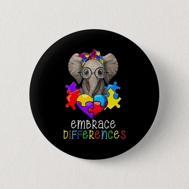 Autism Awareness Fun Glasses Elephant Embrace Diff Button (Front)