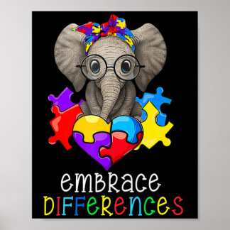 Autism Awareness Fun Glasses Elephant Embrace Diff Poster