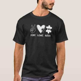 Autism Awareness Funny Peace Love Autism Puzzle Ki T-Shirt