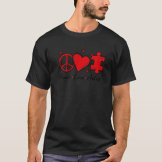 Autism Awareness Funny Peace Love Puzzle Kids Girl T-Shirt