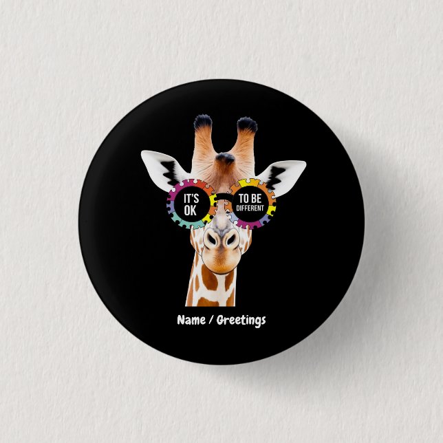 Autism Awareness Giraffe It’s OK to Be Different  Button (Front)