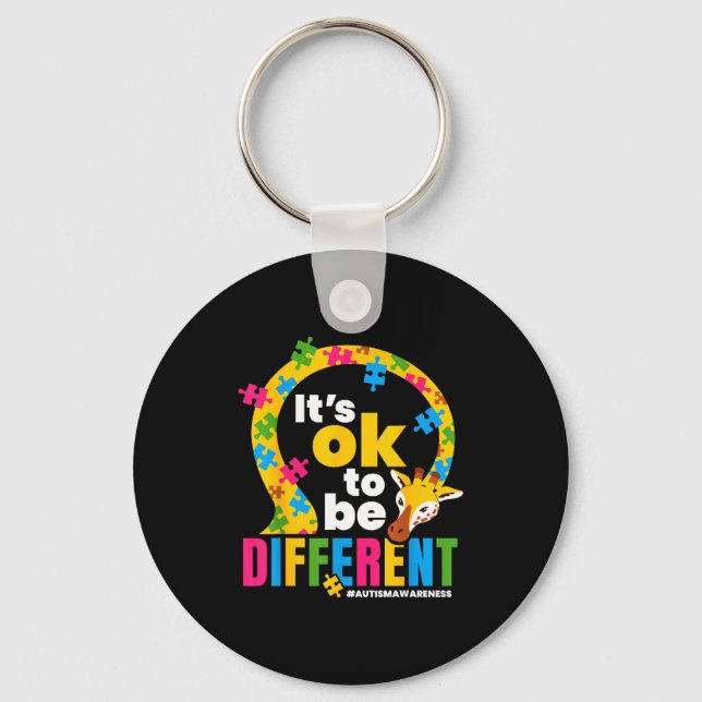 Autism Awareness Giraffe It’s Ok To Be Different G Keychain (Front)