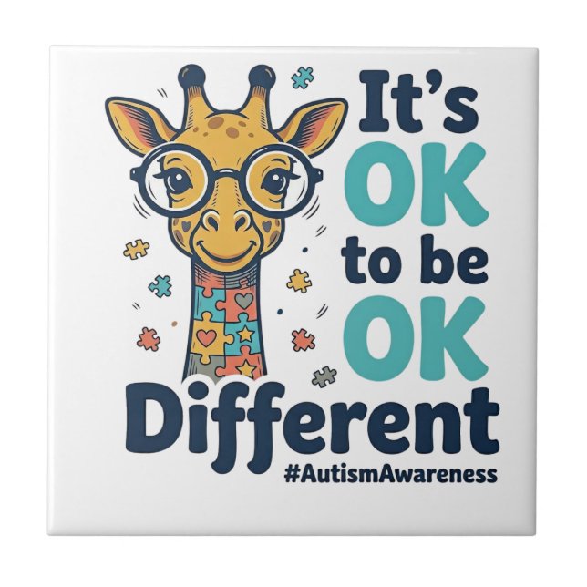 Autism Awareness Giraffe It’s OK to Be Different S Ceramic Tile (Front)