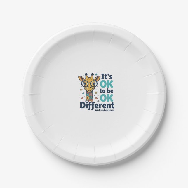 Autism Awareness Giraffe It’s OK to Be Different S Paper Plates (Front)