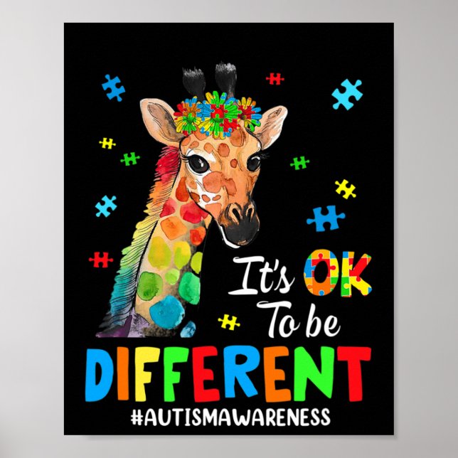 Autism Awareness Giraffe Women Kid Its Ok To Be Di Poster (Front)