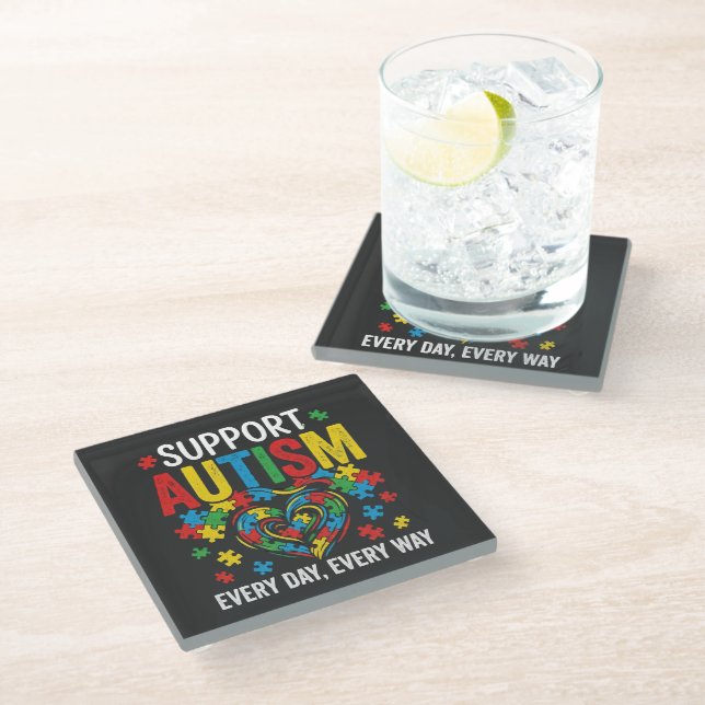 Autism awareness glass coaster (Angled)