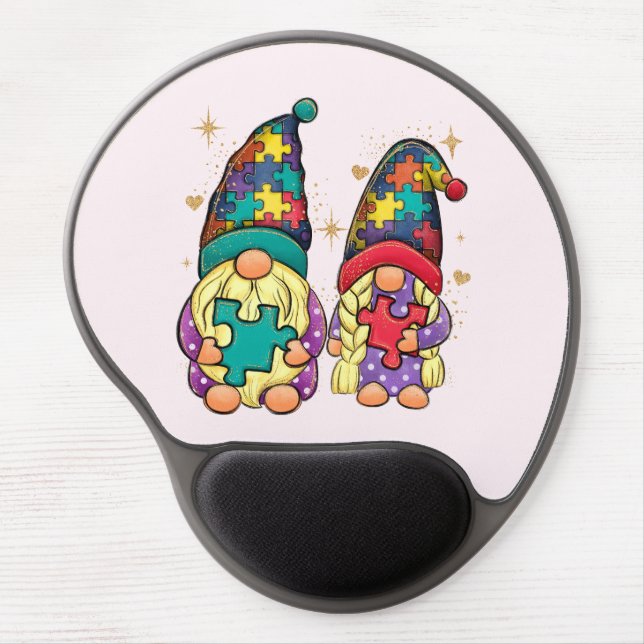 Autism Awareness Gnome Couple Gel Mouse Pad (Front)