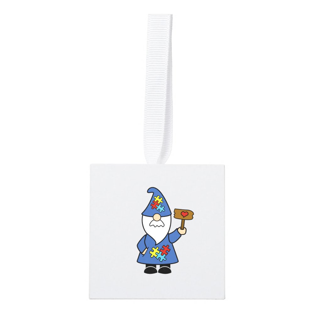 Disover Autism Awareness Gnome Cube Wooden Ornament