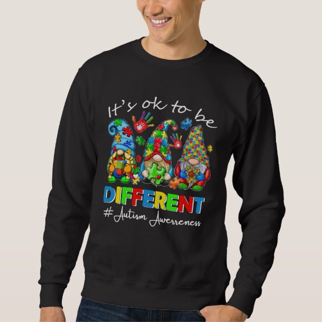 Autism Awareness Gnome Women Kid Its Ok To Be Diff Sweatshirt (Front)
