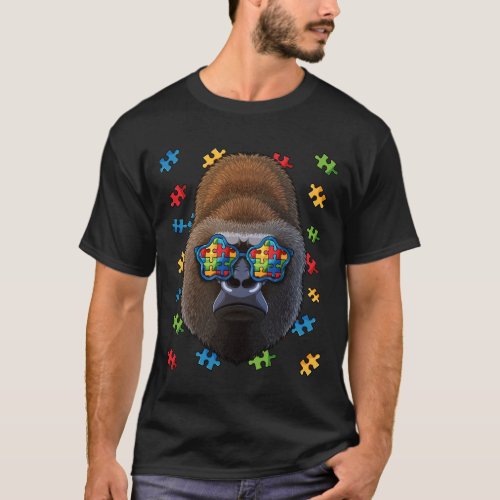 Autism Awareness Gorilla Puzzle Sunglasses Autisti T_Shirt