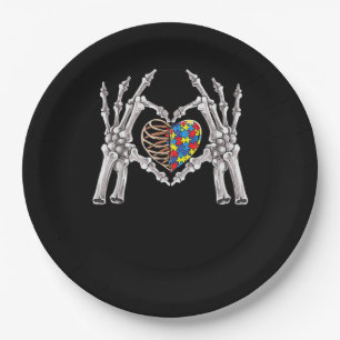 Autism Awareness Gothic Skull Hand Autism Puzzle P Paper Plates