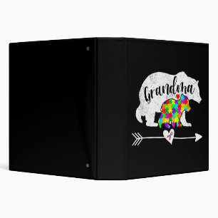 Autism Awareness Grandma Bear Support Autistic Adu 3 Ring Binder