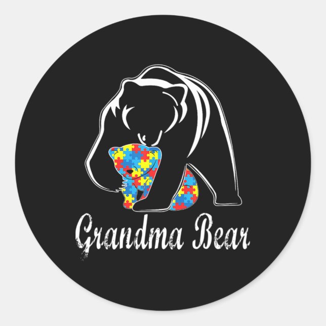 Autism Awareness Grandma Bear Support Autistic Adu Classic Round Sticker (Front)