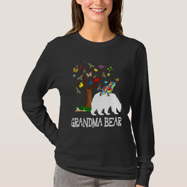 Autism Awareness Grandma Bear Support Autistic Adu T-Shirt (Front)