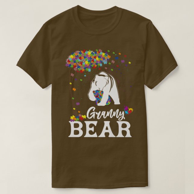 Autism Awareness Granny Bear Support Autistic Prem T-Shirt (Design Front)